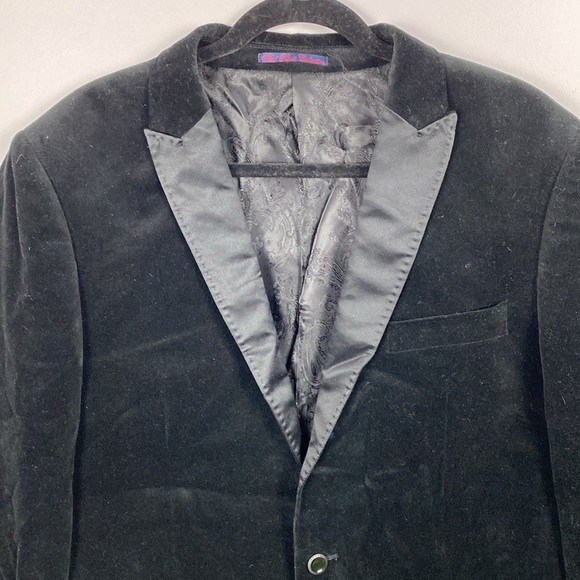 STONE ROSE BLACK VELVET PEAK LAPEL BLAZER Red Rivet Collection size 44R - Picture 3 of 12